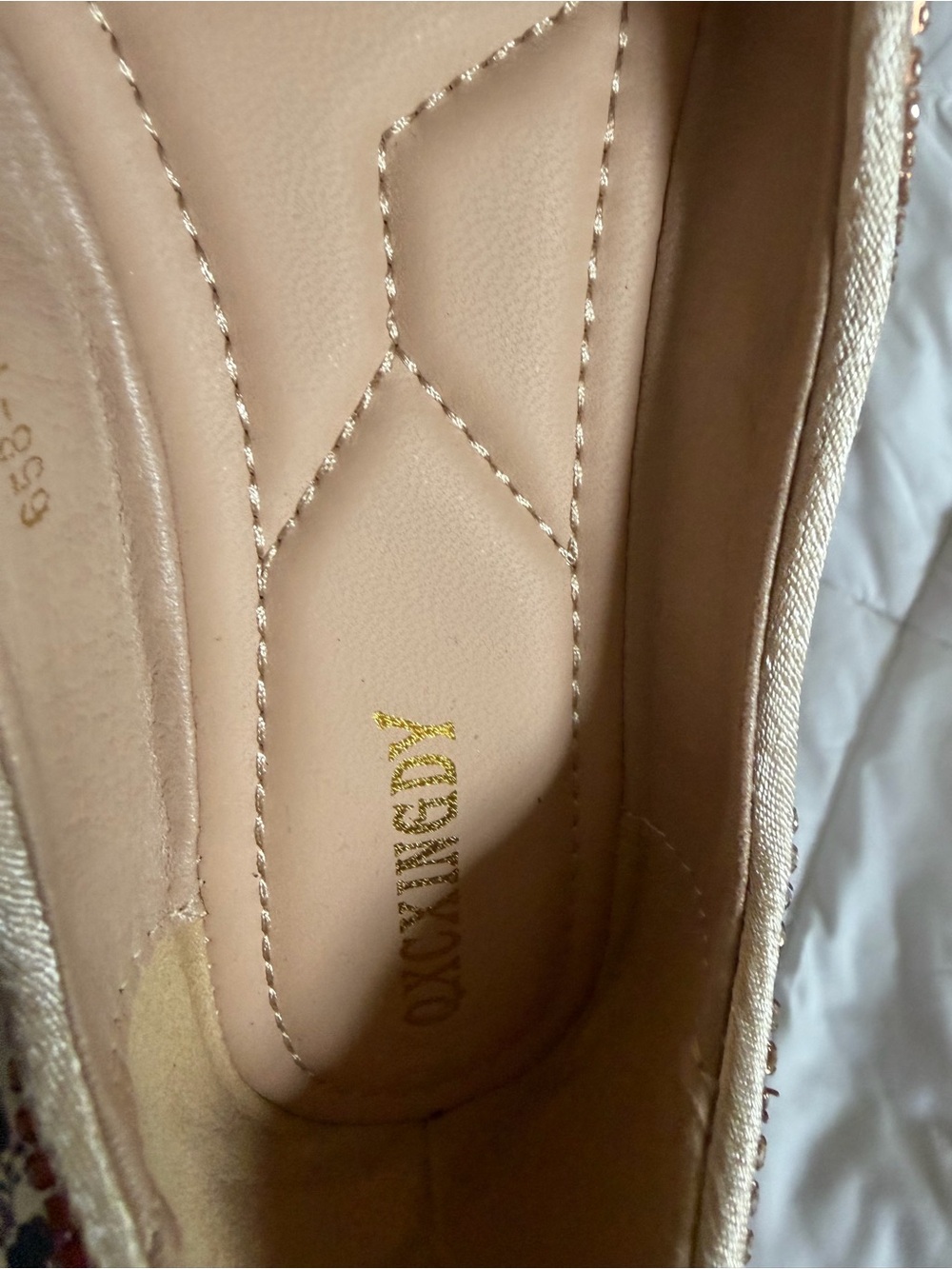 Embellished Pearl Pointed Toe Flat - Champagne - Picture 11 of 14